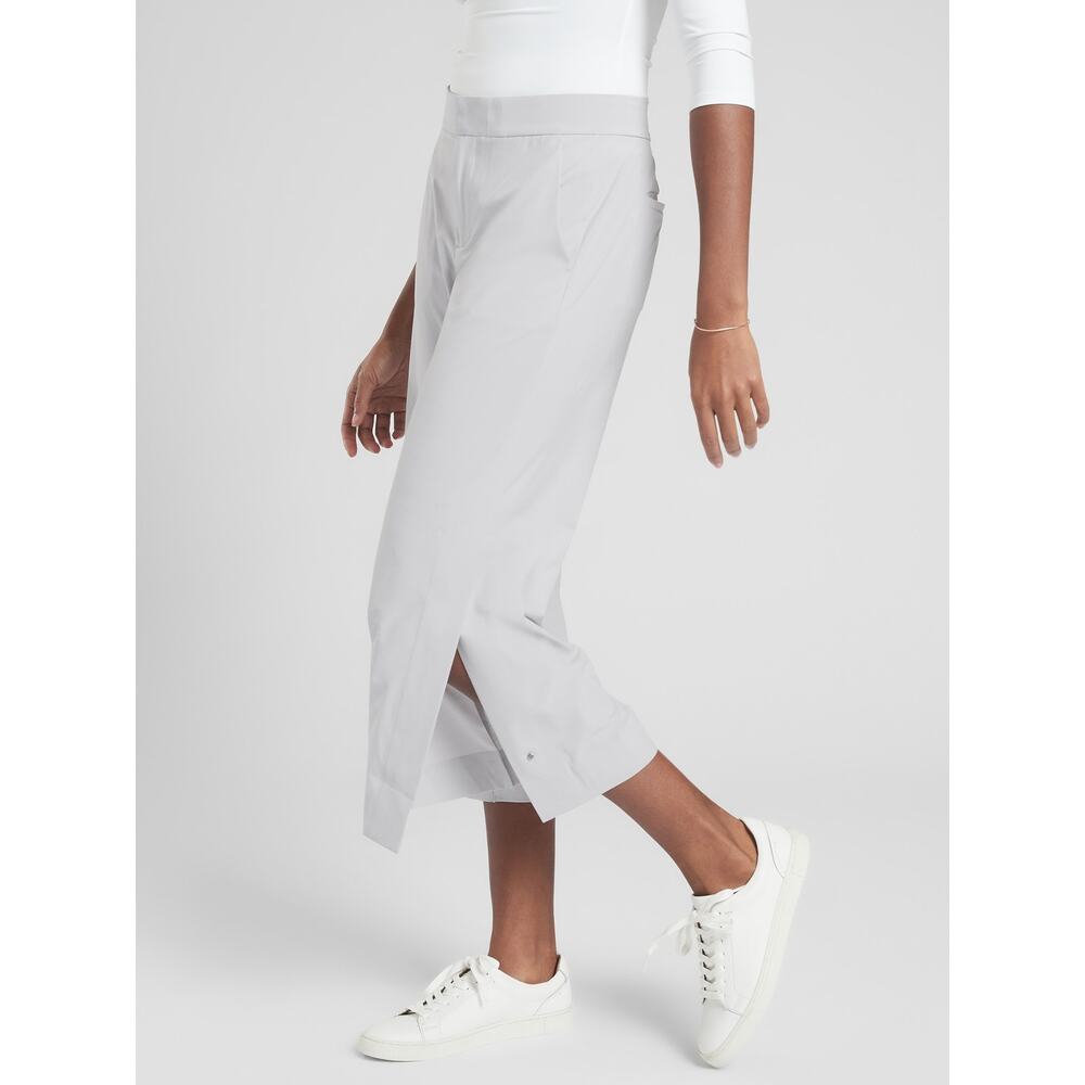 Athleta Light Gray Cropped Wide-Leg Ankle Pants